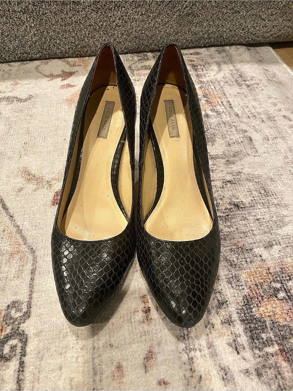 Cole Haan Black Textured Almond-Toe Heels